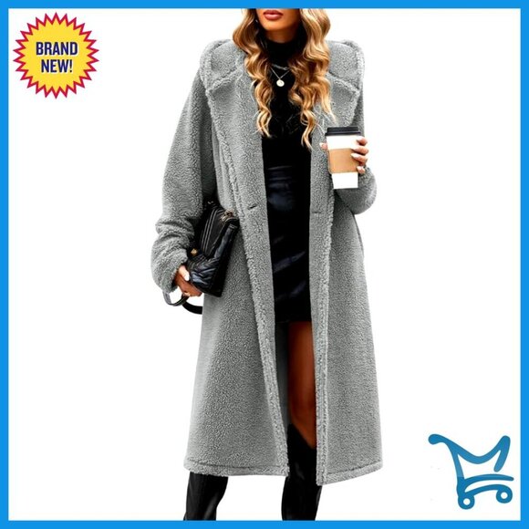 Jackets & Blazers - Winter Sherpa Fur Coat Hooded Faux Fur Cardigan with Pockets Cozy Chic